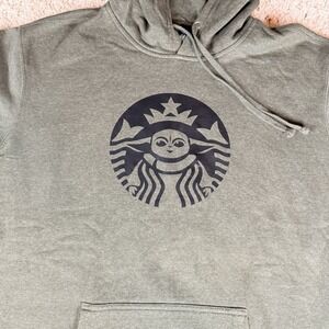 DISTRICT V.I.T.Fleece Graphic Hoodie Sweatshirt Green Yoda Starbuck Logo Mens XL
